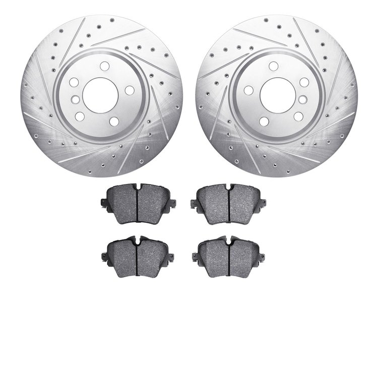 7602-31122 Drilled/Slotted Brake Rotors w/5000 Euro Ceramic Brake Pads Kit [Silver], Fits Select Multiple Makes/Models, Position