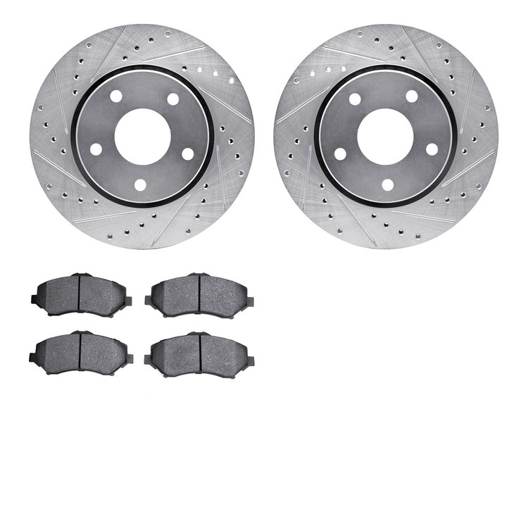 7602-40001 Drilled/Slotted Brake Rotors w/5000 Euro Ceramic Brake Pads Kit [Silver], 2008-2016 Multiple Makes/Models, Position: 