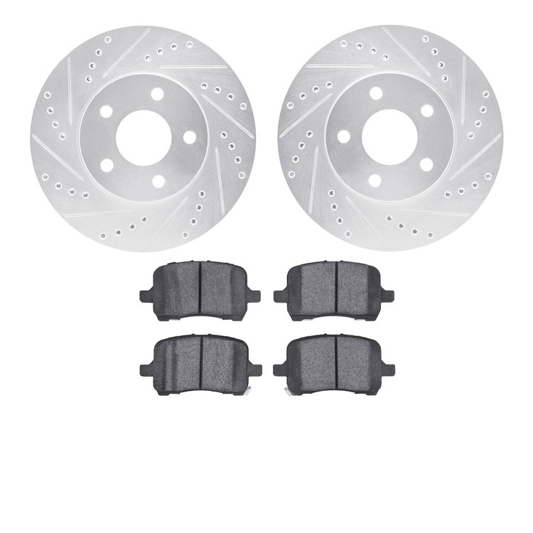 7602-47005 Drilled/Slotted Brake Rotors w/5000 Euro Ceramic Brake Pads Kit [Silver], 2008-2008 GM, Position: Front