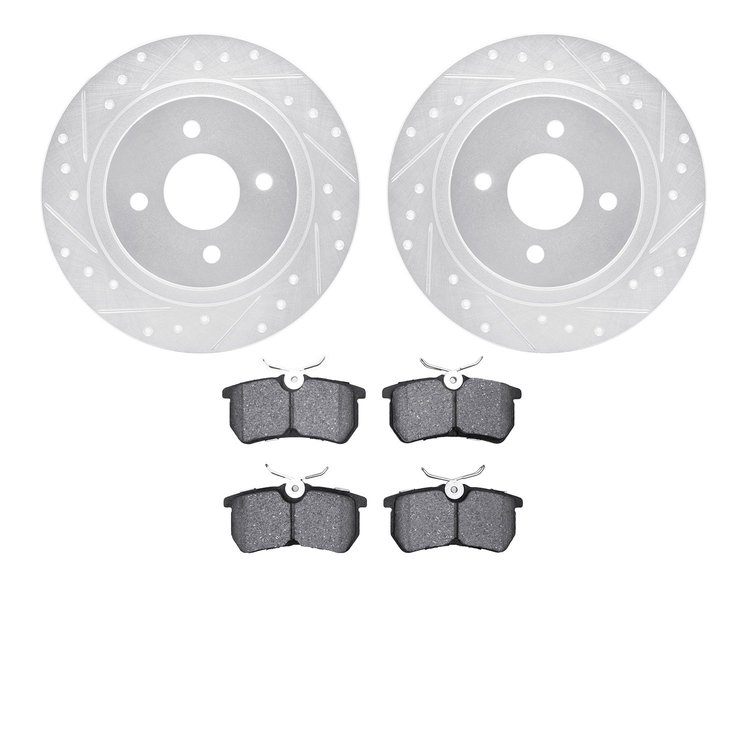 7602-54009 Drilled/Slotted Brake Rotors w/5000 Euro Ceramic Brake Pads Kit [Silver], 2002-2004 Ford/Lincoln/Mercury/Mazda, Posit