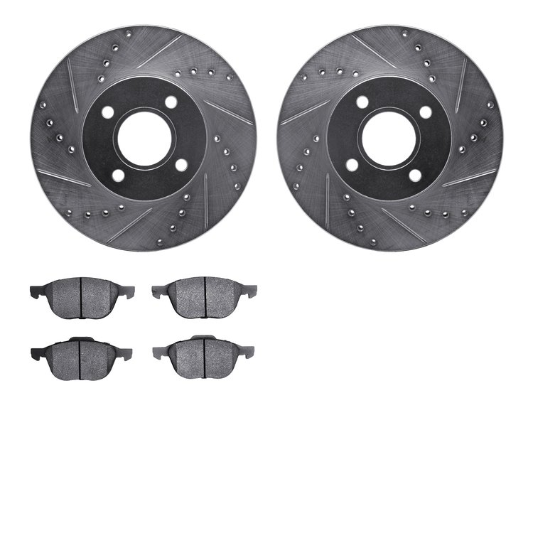 7602-54010 Drilled/Slotted Brake Rotors w/5000 Euro Ceramic Brake Pads Kit [Silver], 2005-2012 Ford/Lincoln/Mercury/Mazda, Posit