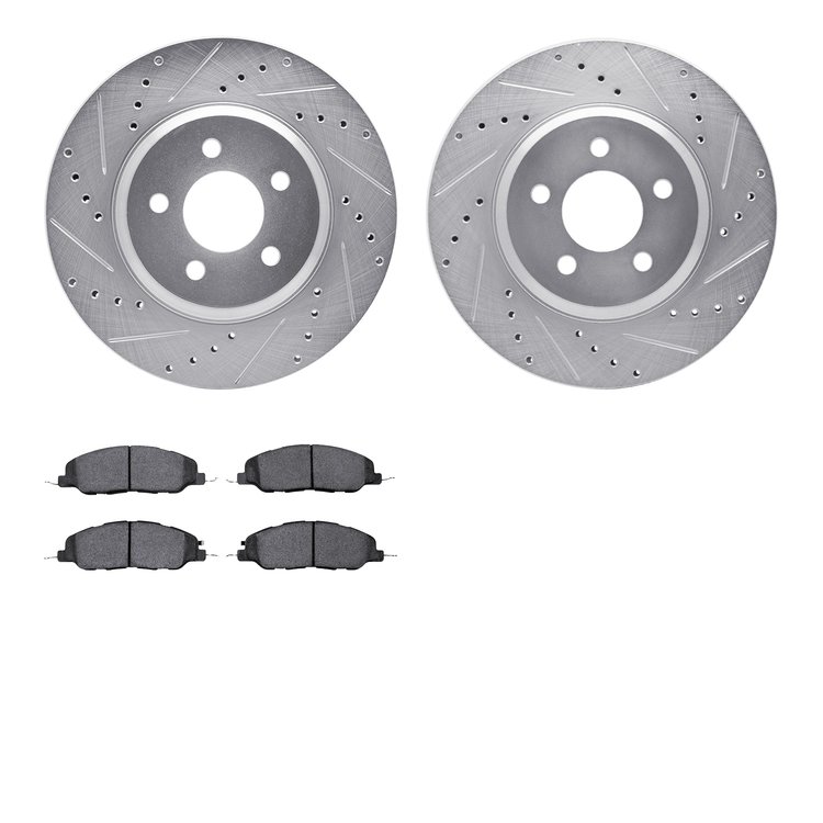 7602-54012 Drilled/Slotted Brake Rotors w/5000 Euro Ceramic Brake Pads Kit [Silver], 2005-2014 Ford/Lincoln/Mercury/Mazda, Posit