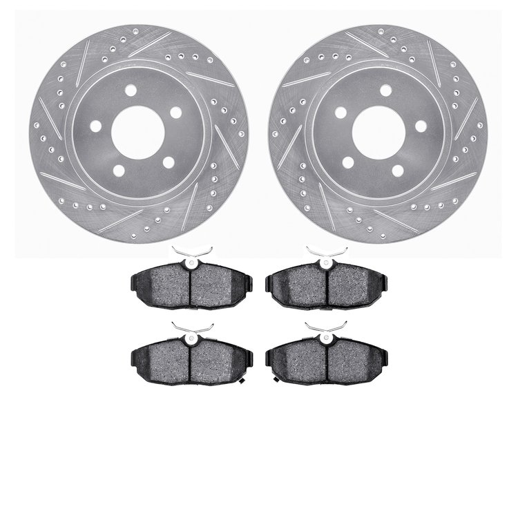 7602-54014 Drilled/Slotted Brake Rotors w/5000 Euro Ceramic Brake Pads Kit [Silver], 2012-2014 Ford/Lincoln/Mercury/Mazda, Posit