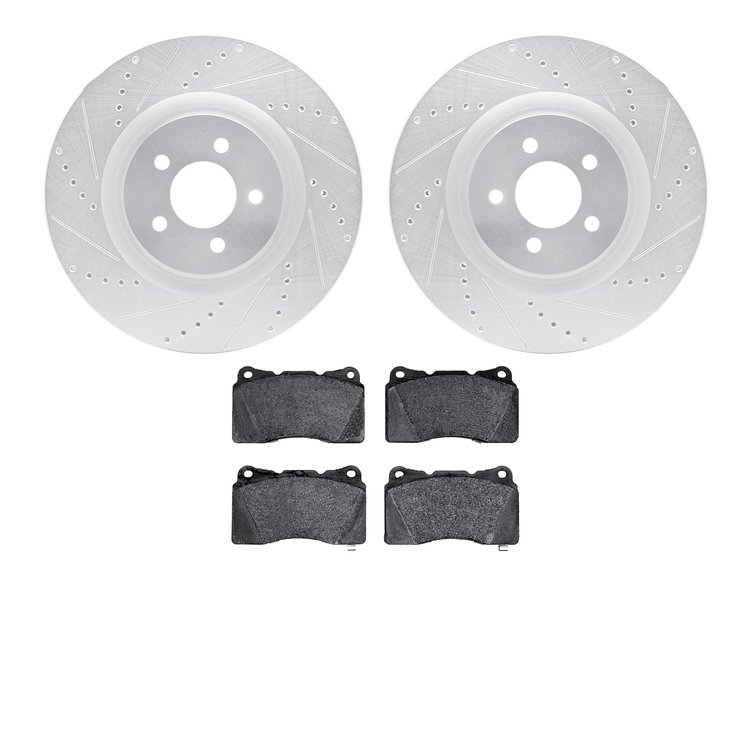 7602-54015 Drilled/Slotted Brake Rotors w/5000 Euro Ceramic Brake Pads Kit [Silver], 2007-2014 Ford/Lincoln/Mercury/Mazda, Posit