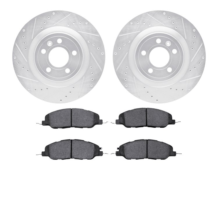 7602-54018 Drilled/Slotted Brake Rotors w/5000 Euro Ceramic Brake Pads Kit [Silver], 2011-2014 Ford/Lincoln/Mercury/Mazda, Posit