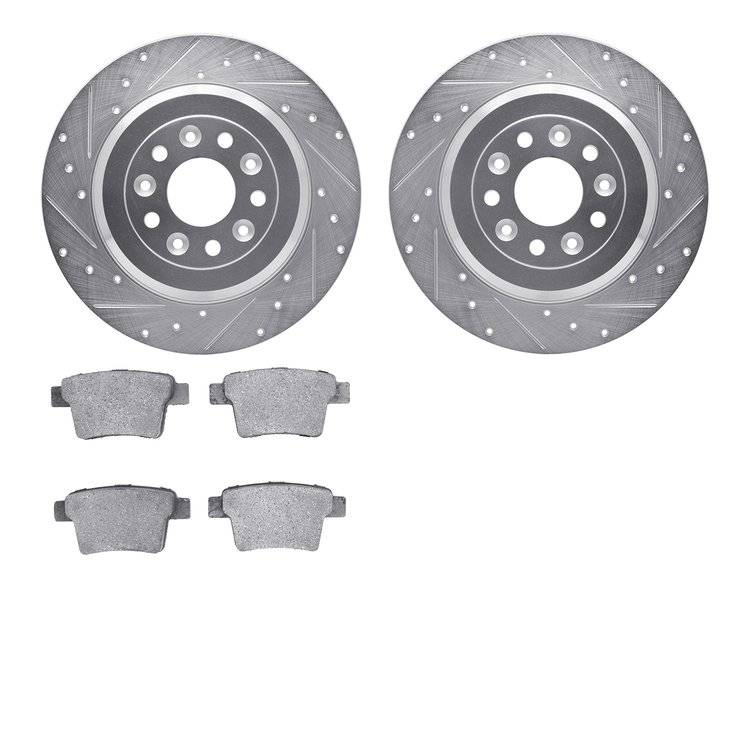 7602-54024 Drilled/Slotted Brake Rotors w/5000 Euro Ceramic Brake Pads Kit [Silver], 2005-2009 Ford/Lincoln/Mercury/Mazda, Posit