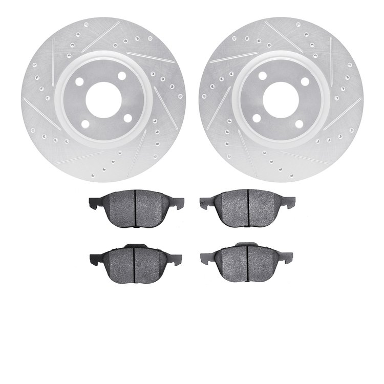 7602-54030 Drilled/Slotted Brake Rotors w/5000 Euro Ceramic Brake Pads Kit [Silver], Fits Select Ford/Lincoln/Mercury/Mazda, Pos