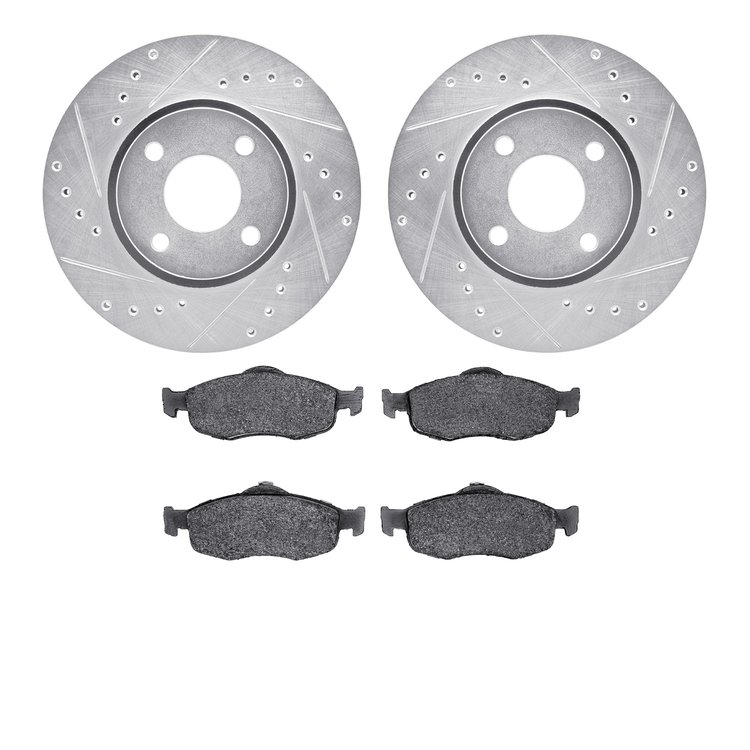 7602-56002 Drilled/Slotted Brake Rotors w/5000 Euro Ceramic Brake Pads Kit [Silver], 1998-2002 Ford/Lincoln/Mercury/Mazda, Posit