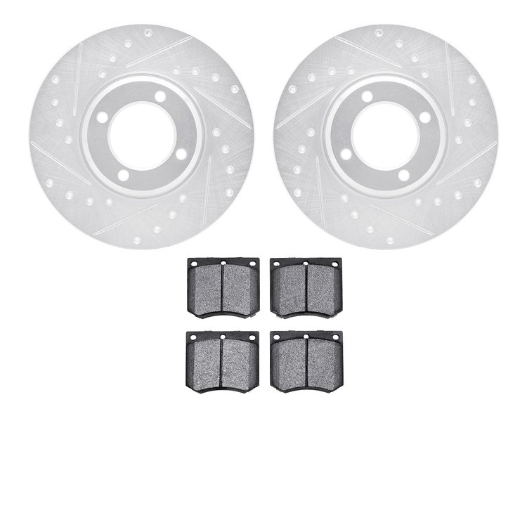 7602-56003 Drilled/Slotted Brake Rotors w/5000 Euro Ceramic Brake Pads Kit [Silver], 1970-1986 Multiple Makes/Models, Position: 