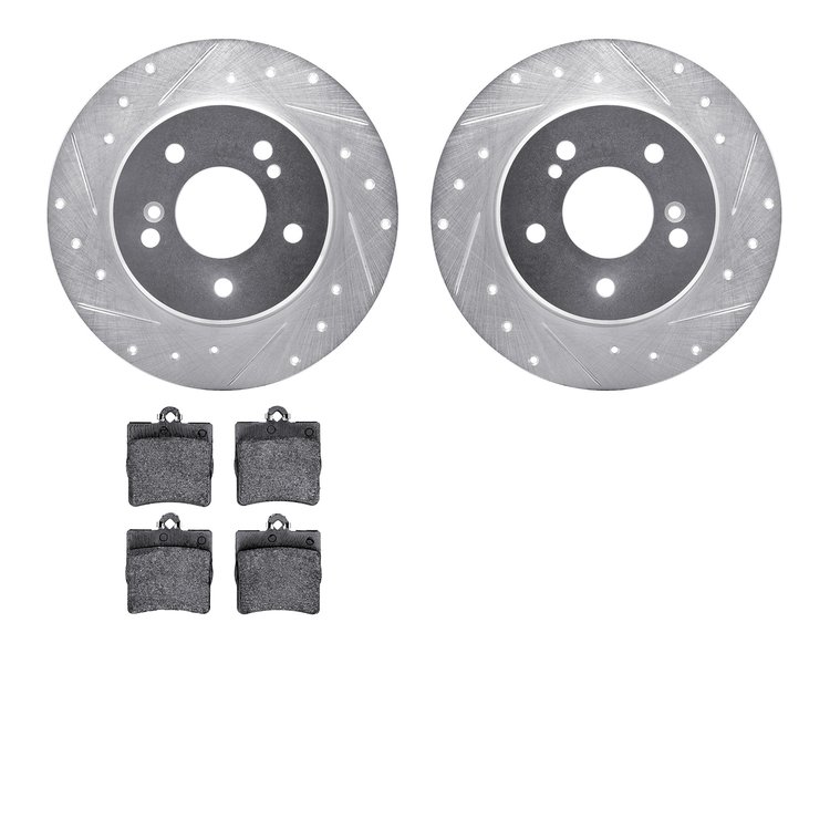 7602-63015 Drilled/Slotted Brake Rotors w/5000 Euro Ceramic Brake Pads Kit [Silver], 1996-2015 Multiple Makes/Models, Position: 