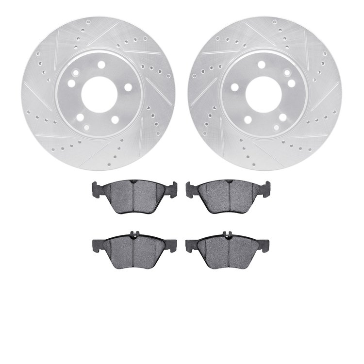 7602-63045 Drilled/Slotted Brake Rotors w/5000 Euro Ceramic Brake Pads Kit [Silver], 1996-2008 Multiple Makes/Models, Position: 