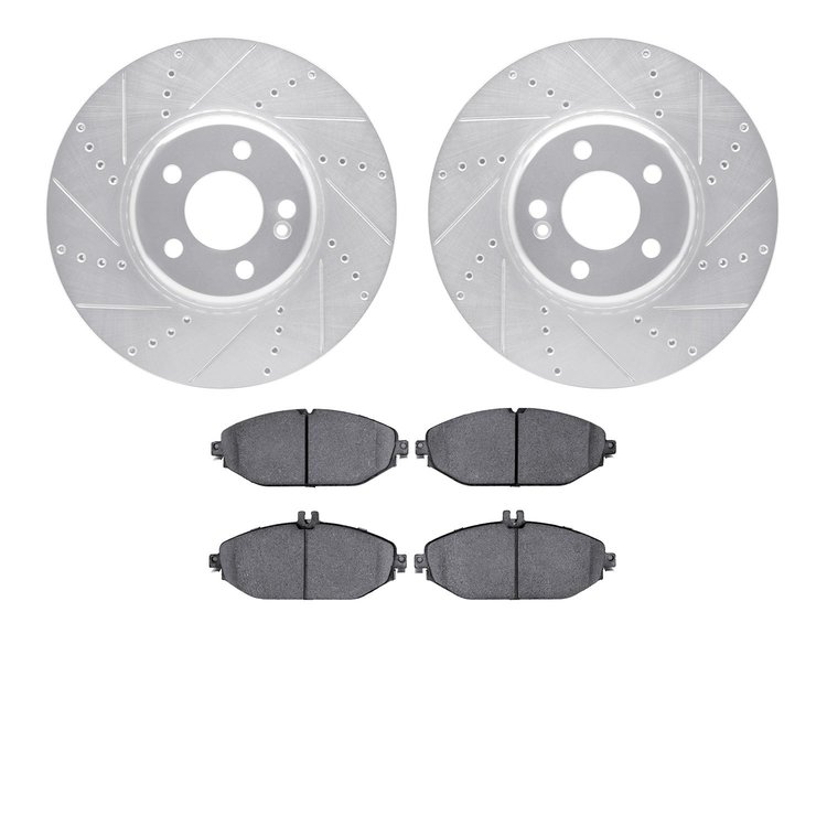 7602-63060 Drilled/Slotted Brake Rotors w/5000 Euro Ceramic Brake Pads Kit [Silver], Fits Select Mercedes-Benz, Position: Front