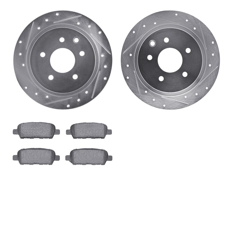 7602-67001 Drilled/Slotted Brake Rotors w/5000 Euro Ceramic Brake Pads Kit [Silver], Fits Select Multiple Makes/Models, Position