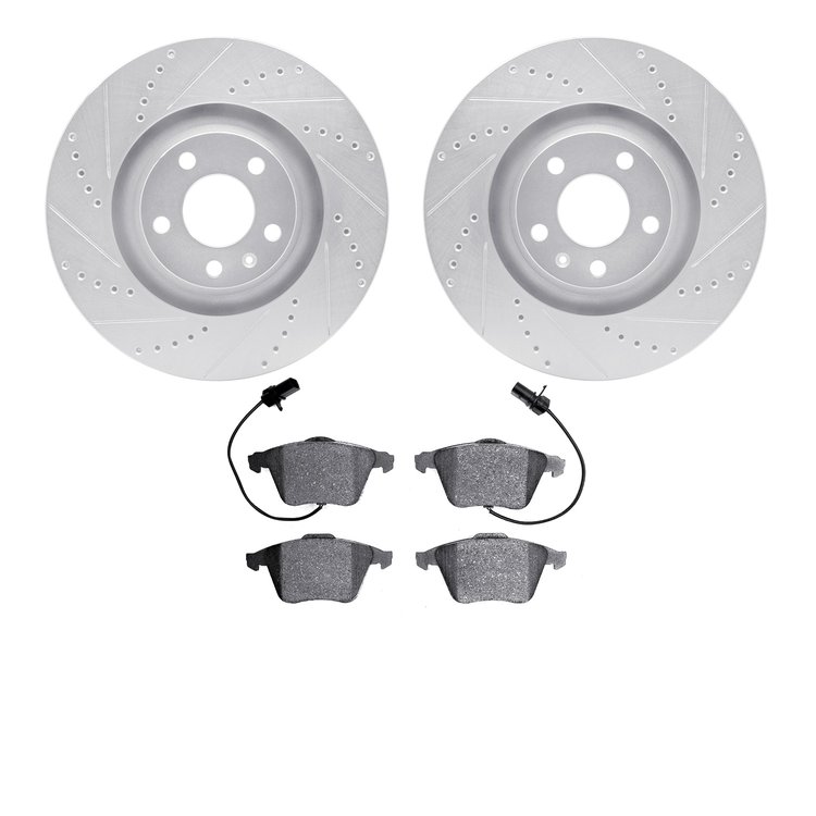 7602-73032 Drilled/Slotted Brake Rotors w/5000 Euro Ceramic Brake Pads Kit [Silver], 2005-2011 Audi/Volkswagen, Position: Front