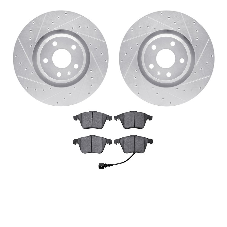 7602-73044 Drilled/Slotted Brake Rotors w/5000 Euro Ceramic Brake Pads Kit [Silver], 2008-2011 Audi/Volkswagen, Position: Front