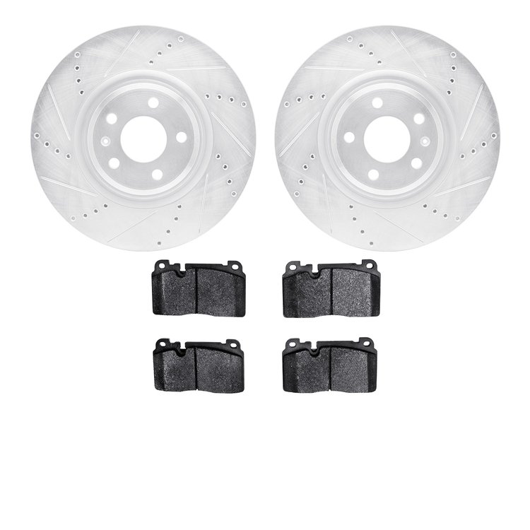 7602-73058 Drilled/Slotted Brake Rotors w/5000 Euro Ceramic Brake Pads Kit [Silver], 2013-2020 Multiple Makes/Models, Position: 