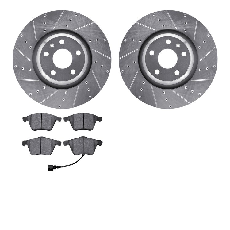 7602-73059 Drilled/Slotted Brake Rotors w/5000 Euro Ceramic Brake Pads Kit [Silver], 2012-2015 Audi/Volkswagen, Position: Front