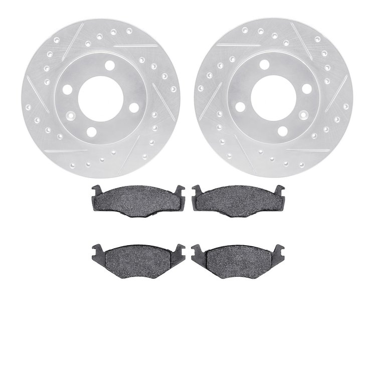 7602-74003 Drilled/Slotted Brake Rotors w/5000 Euro Ceramic Brake Pads Kit [Silver], 1984-2009 Audi/Volkswagen, Position: Front