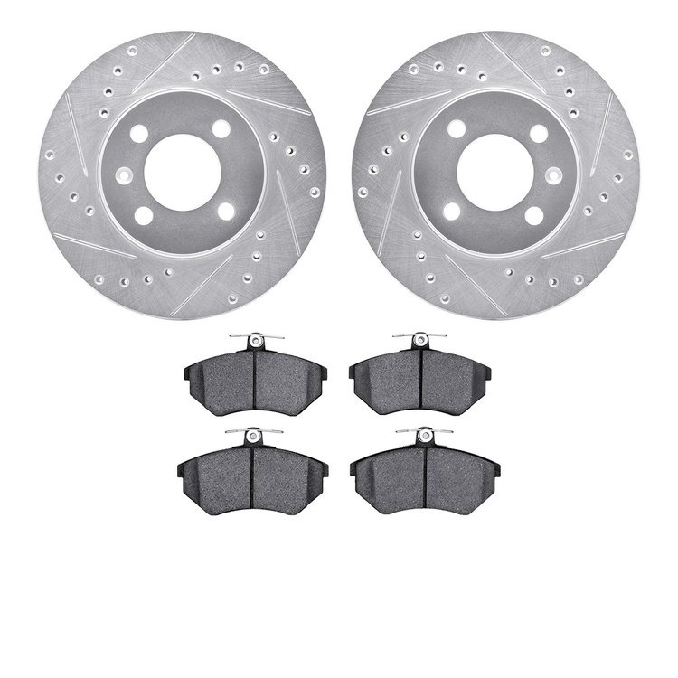 7602-74006 Drilled/Slotted Brake Rotors w/5000 Euro Ceramic Brake Pads Kit [Silver], 1986-2008 Audi/Volkswagen, Position: Front