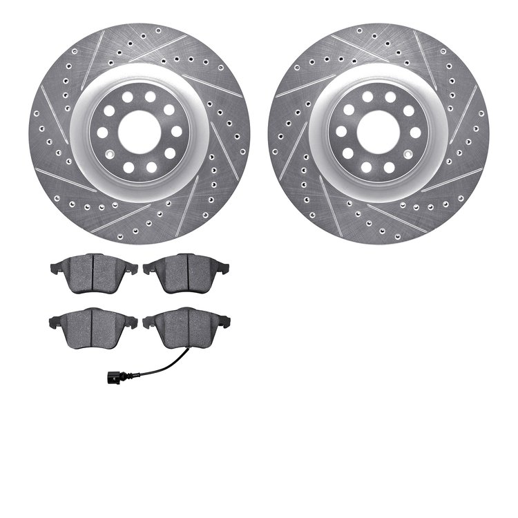 7602-74035 Drilled/Slotted Brake Rotors w/5000 Euro Ceramic Brake Pads Kit [Silver], 2008-2013 Audi/Volkswagen, Position: Front