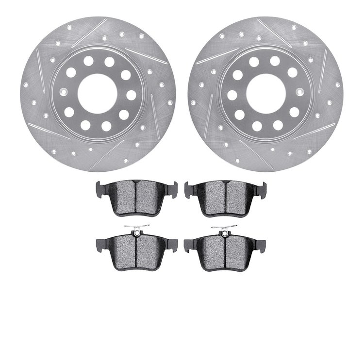 7602-74040 Drilled/Slotted Brake Rotors w/5000 Euro Ceramic Brake Pads Kit [Silver], 2013-2021 Multiple Makes/Models, Position: 