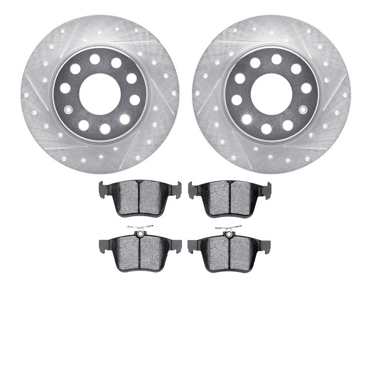 7602-74062 Drilled/Slotted Brake Rotors w/5000 Euro Ceramic Brake Pads Kit [Silver], Fits Select Audi/Volkswagen, Position: Rear