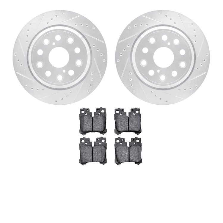 7602-75002 Drilled/Slotted Brake Rotors w/5000 Euro Ceramic Brake Pads Kit [Silver], 2007-2017 Lexus/Toyota/Scion, Position: Rea