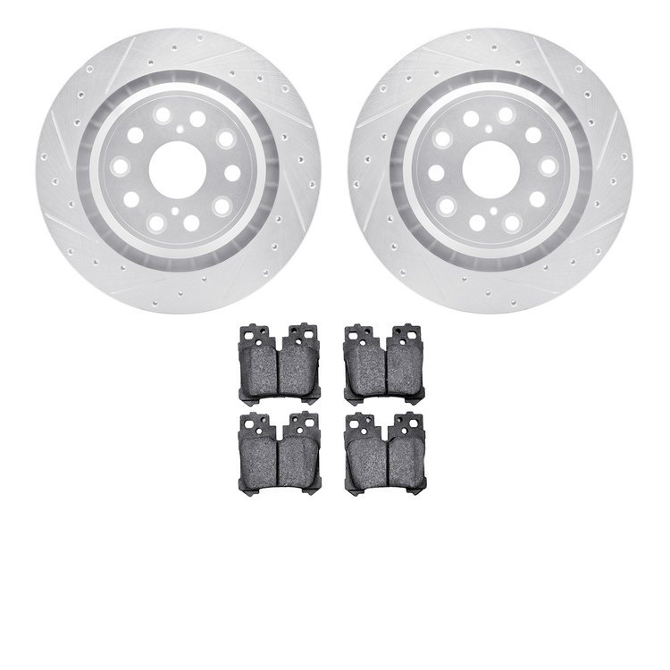 7602-75004 Drilled/Slotted Brake Rotors w/5000 Euro Ceramic Brake Pads Kit [Silver], 2007-2021 Lexus/Toyota/Scion, Position: Rea