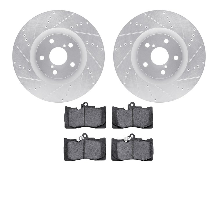 7602-75007 Drilled/Slotted Brake Rotors w/5000 Euro Ceramic Brake Pads Kit [Silver], 2009-2011 Lexus/Toyota/Scion, Position: Fro