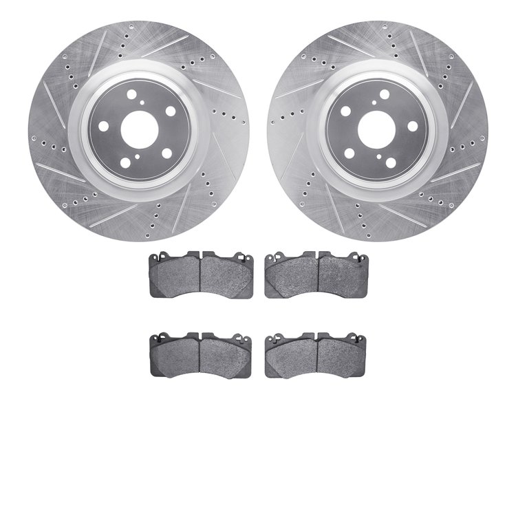 7602-75008 Drilled/Slotted Brake Rotors w/5000 Euro Ceramic Brake Pads Kit [Silver], 2010-2017 Lexus/Toyota/Scion, Position: Fro