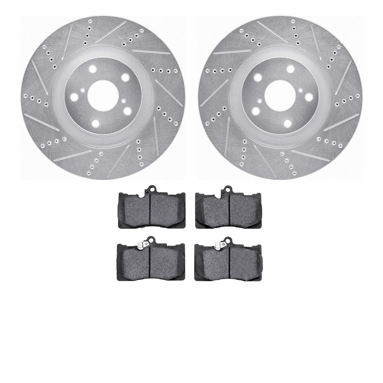 7602-75009 Drilled/Slotted Brake Rotors w/5000 Euro Ceramic Brake Pads Kit [Silver], 2011-2020 Lexus/Toyota/Scion, Position: Fro