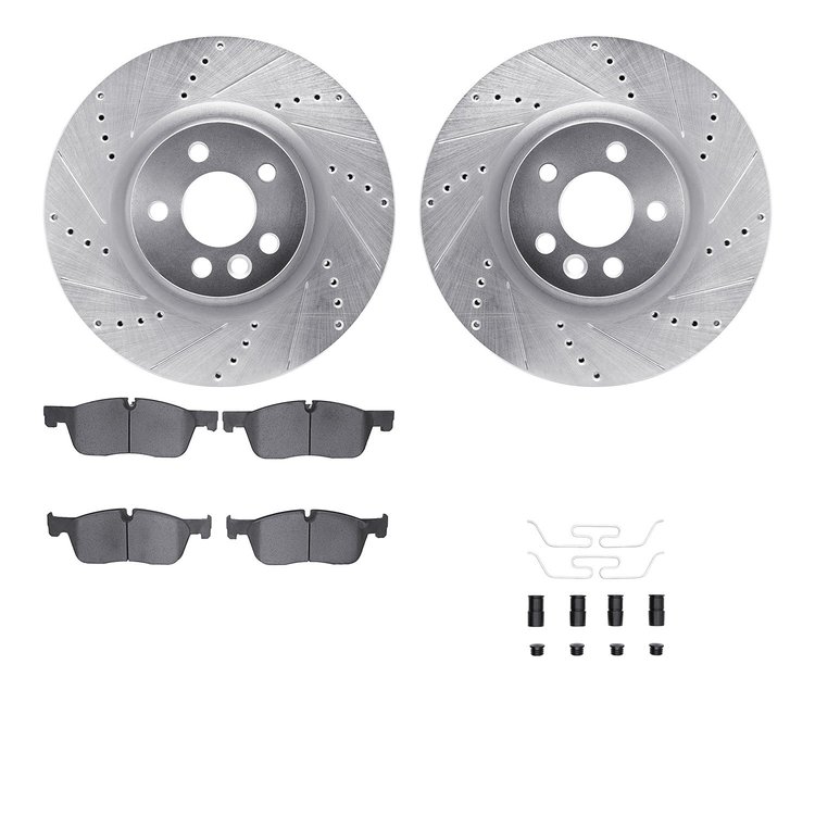 7612-11024 Drilled/Slotted Brake Rotors w/5000 Euro Ceramic Brake Pads Kit & Hardware [Silver], 2015-2019 Multiple Makes/Models,