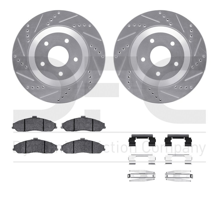 7612-46002 Drilled/Slotted Brake Rotors w/5000 Euro Ceramic Brake Pads Kit & Hardware [Silver], 1997-2004 GM, Position: Front