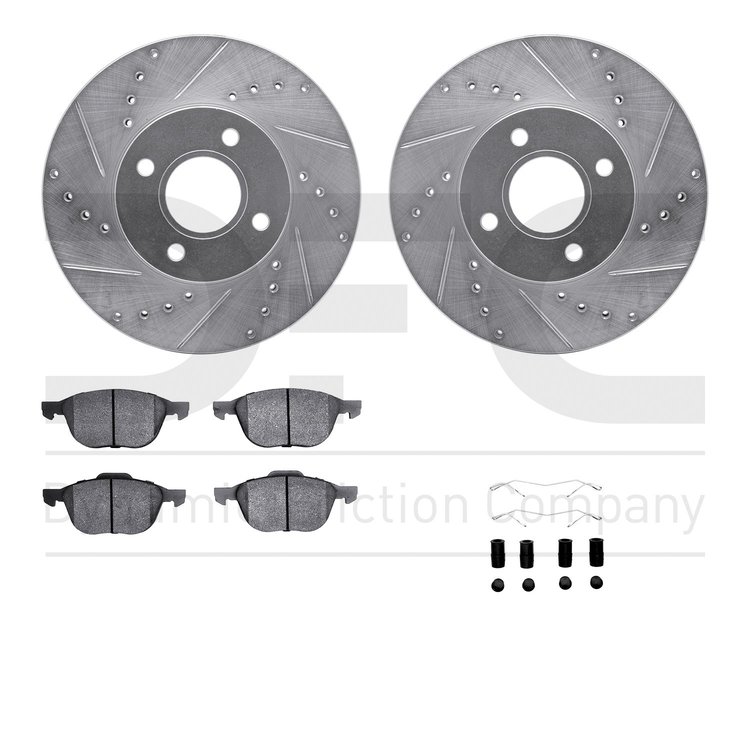 7612-54007 Drilled/Slotted Brake Rotors w/5000 Euro Ceramic Brake Pads Kit & Hardware [Silver], 2005-2012 Ford/Lincoln/Mercury/M
