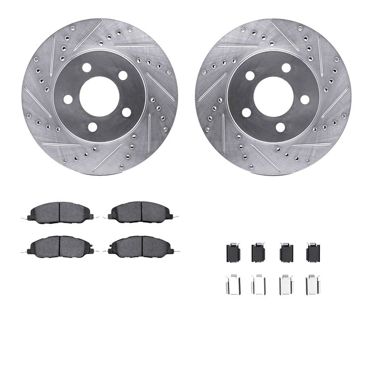 7612-54008 Drilled/Slotted Brake Rotors w/5000 Euro Ceramic Brake Pads Kit & Hardware [Silver], 2005-2010 Ford/Lincoln/Mercury/M