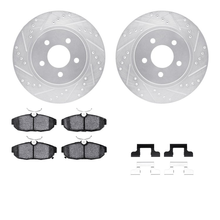 7612-54011 Drilled/Slotted Brake Rotors w/5000 Euro Ceramic Brake Pads Kit & Hardware [Silver], 2012-2014 Ford/Lincoln/Mercury/M
