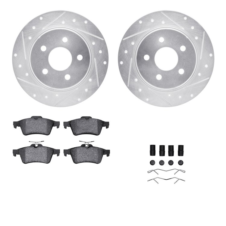 7612-54022 Drilled/Slotted Brake Rotors w/5000 Euro Ceramic Brake Pads Kit & Hardware [Silver], 2013-2018 Ford/Lincoln/Mercury/M