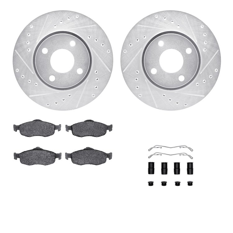 7612-56002 Drilled/Slotted Brake Rotors w/5000 Euro Ceramic Brake Pads Kit & Hardware [Silver], 1998-2002 Ford/Lincoln/Mercury/M