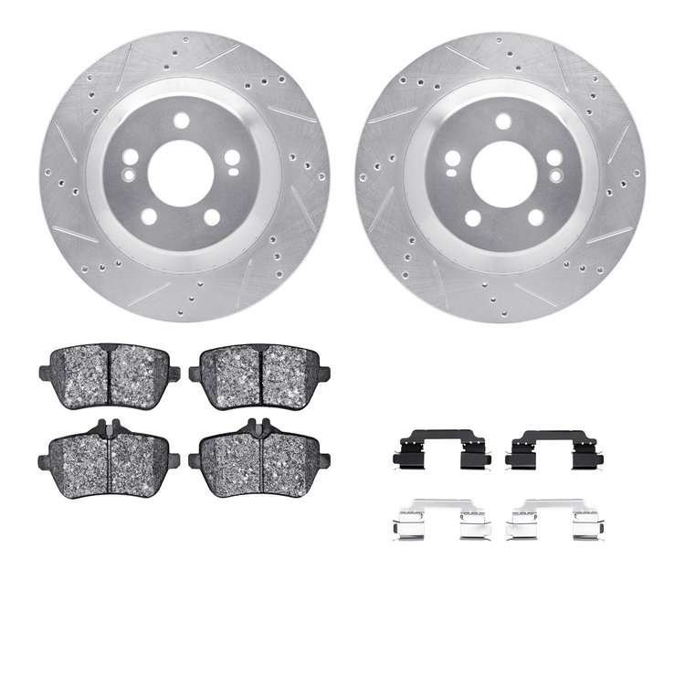 7612-63095 Drilled/Slotted Brake Rotors w/5000 Euro Ceramic Brake Pads Kit & Hardware [Silver], 2015-2021 Mercedes-Benz, Positio