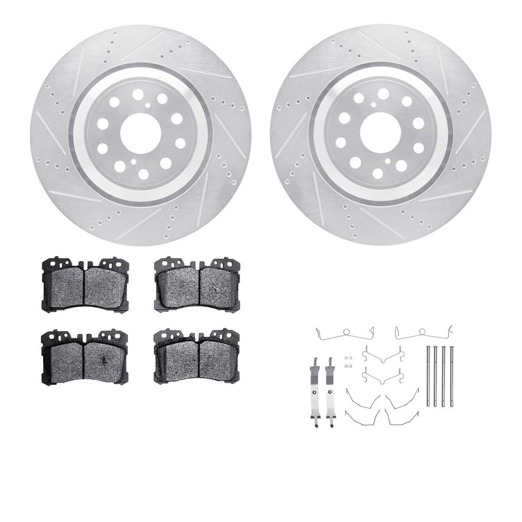 7612-75003 Drilled/Slotted Brake Rotors w/5000 Euro Ceramic Brake Pads Kit & Hardware [Silver], Fits Select Lexus/Toyota/Scion, 