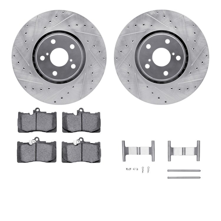 7612-75005 Drilled/Slotted Brake Rotors w/5000 Euro Ceramic Brake Pads Kit & Hardware [Silver], 2007-2011 Lexus/Toyota/Scion, Po