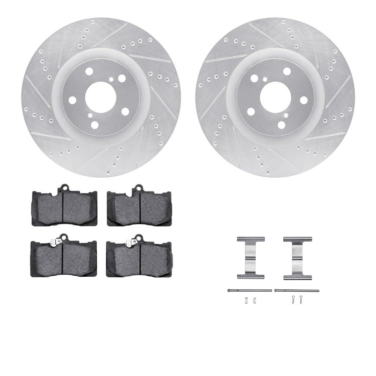 7612-75007 Drilled/Slotted Brake Rotors w/5000 Euro Ceramic Brake Pads Kit & Hardware [Silver], 2009-2011 Lexus/Toyota/Scion, Po