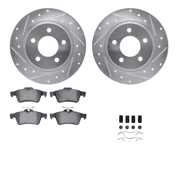 7612-80001 Drilled/Slotted Brake Rotors w/5000 Euro Ceramic Brake Pads Kit & Hardware [Silver], 2004-2013 Ford/Lincoln/Mercury/M