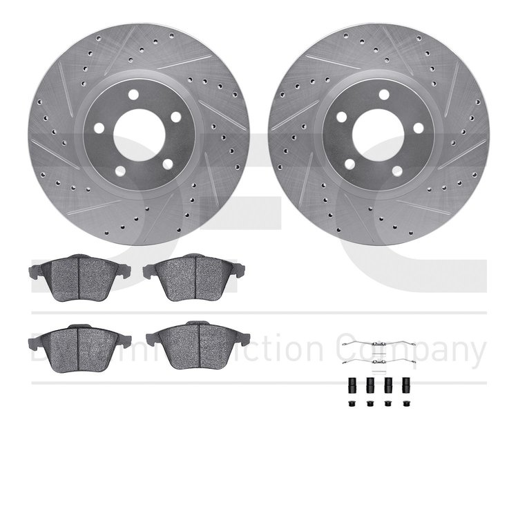 7612-80004 Drilled/Slotted Brake Rotors w/5000 Euro Ceramic Brake Pads Kit & Hardware [Silver], 2007-2013 Ford/Lincoln/Mercury/M