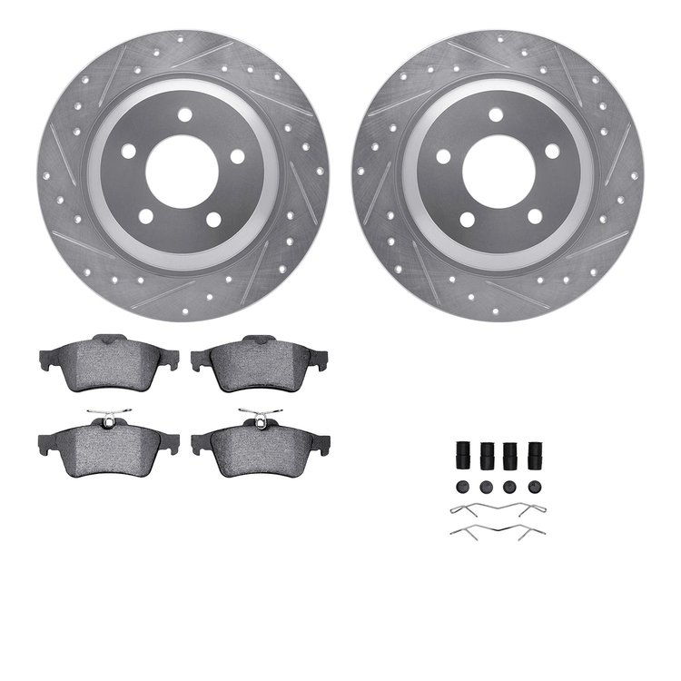 7612-80005 Drilled/Slotted Brake Rotors w/5000 Euro Ceramic Brake Pads Kit & Hardware [Silver], 2006-2015 Ford/Lincoln/Mercury/M