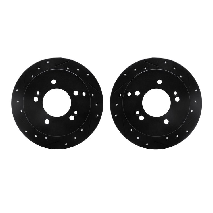 8002-03058 Drilled/Slotted Brake Rotors [Black], 2001-2010 Kia/Hyundai/Genesis, Position: Rear