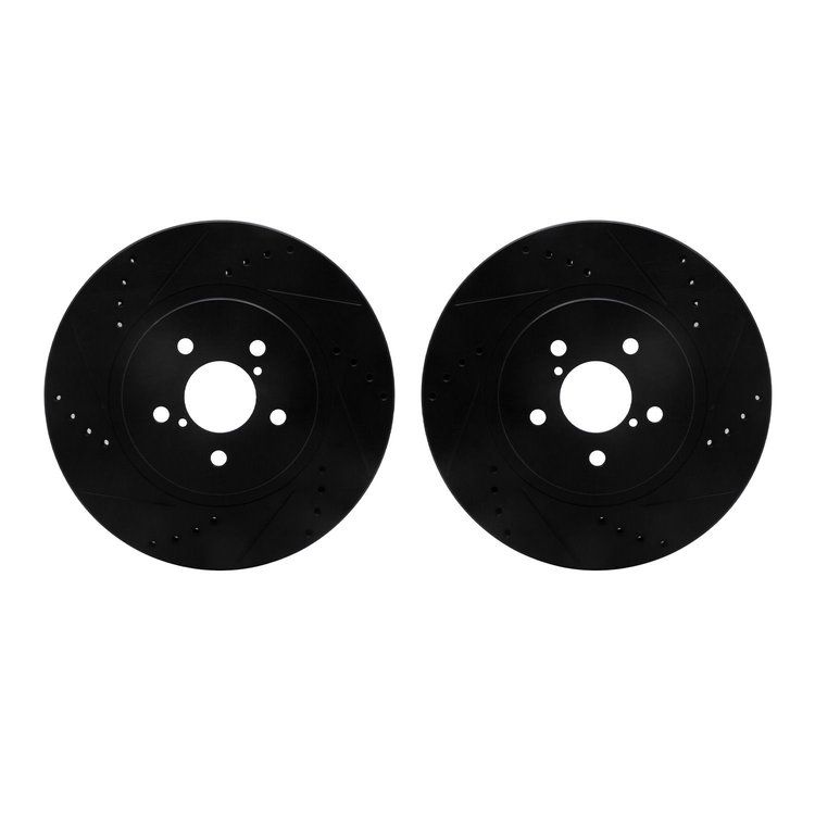 8002-13009 Drilled/Slotted Brake Rotors [Black], Fits Select Subaru, Position: Front