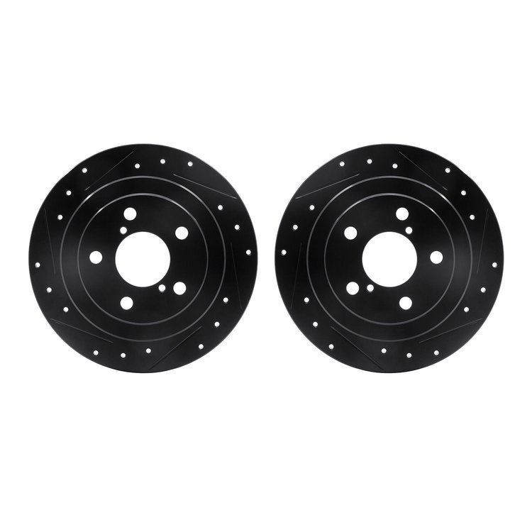 8002-13025 Drilled/Slotted Brake Rotors [Black], 1990-2008 GM, Position: Rear