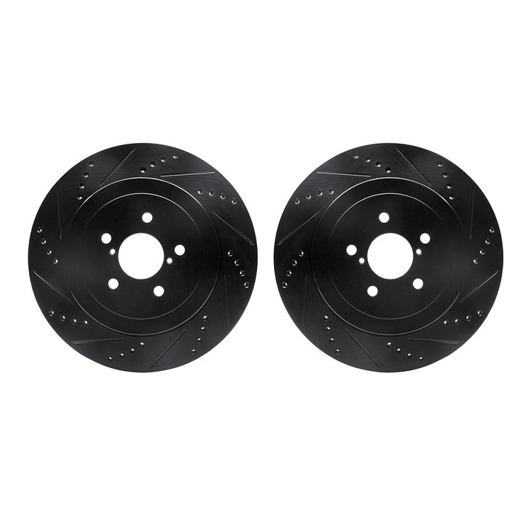 8002-13037 Drilled/Slotted Brake Rotors [Black], 2003-2004 Subaru, Position: Rear