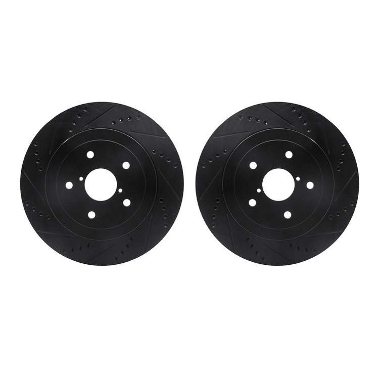 8002-13038 Drilled/Slotted Brake Rotors [Black], 2005-2007 Subaru, Position: Rear